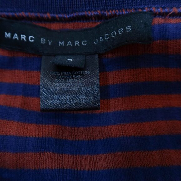 MARC JACOBS Y2K Ribbed Striped Fitted Cardigan Sweater Size S Cotton Red Navy - Picture 8 of 8